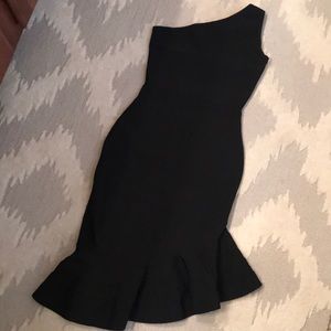 Black bandage asymmetrical peplum dress